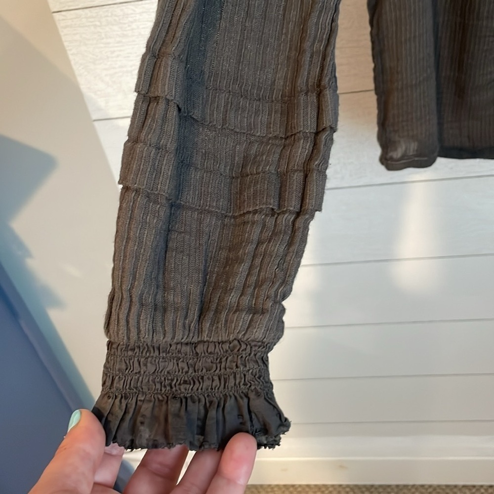 Faherty Charcoal Ruffled Henley Blouse - Picture 7 of 13